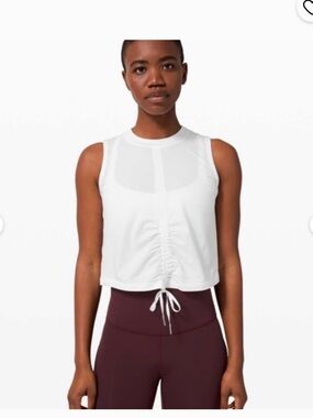 Lululemon White Cinched Drawstring Crop Tank Top, Size 8